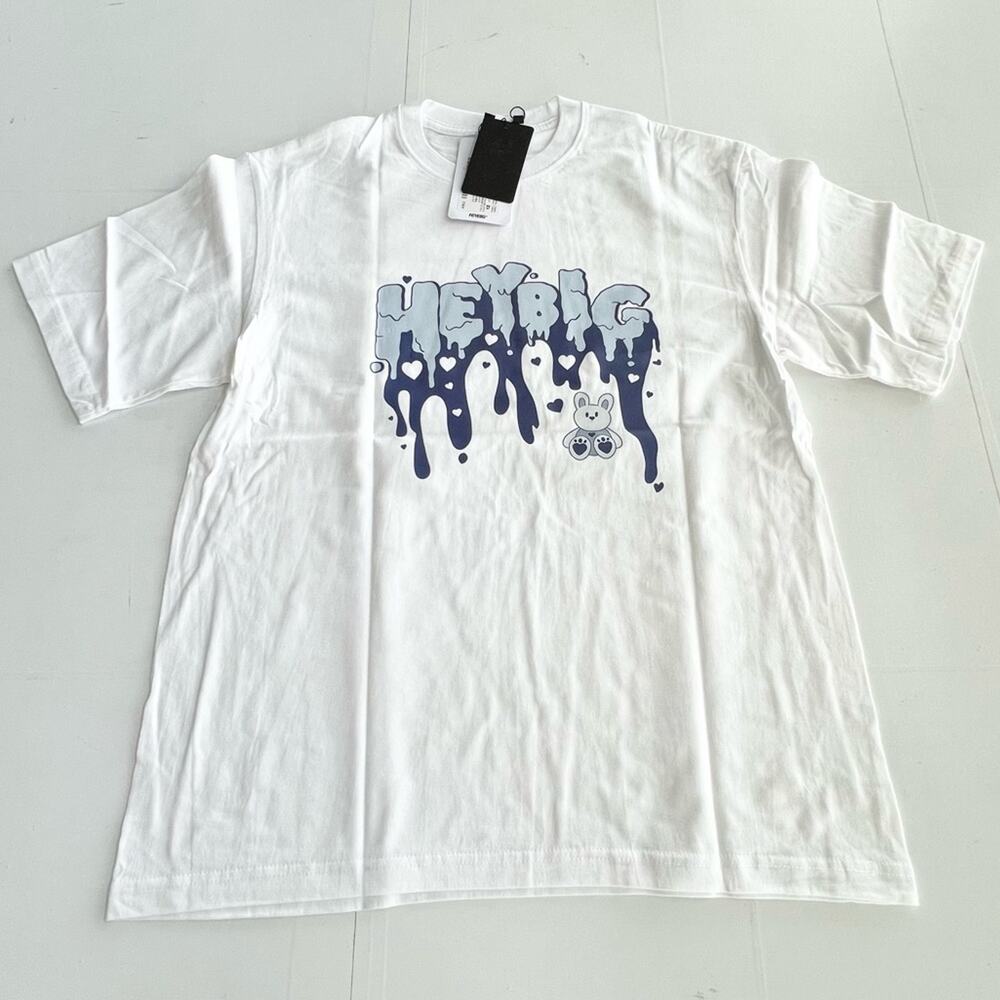 New HEYBIG Graphic Short Sleeve Tee Shirt TH-380 UNISEX SIZE L Drip Logo Hearts